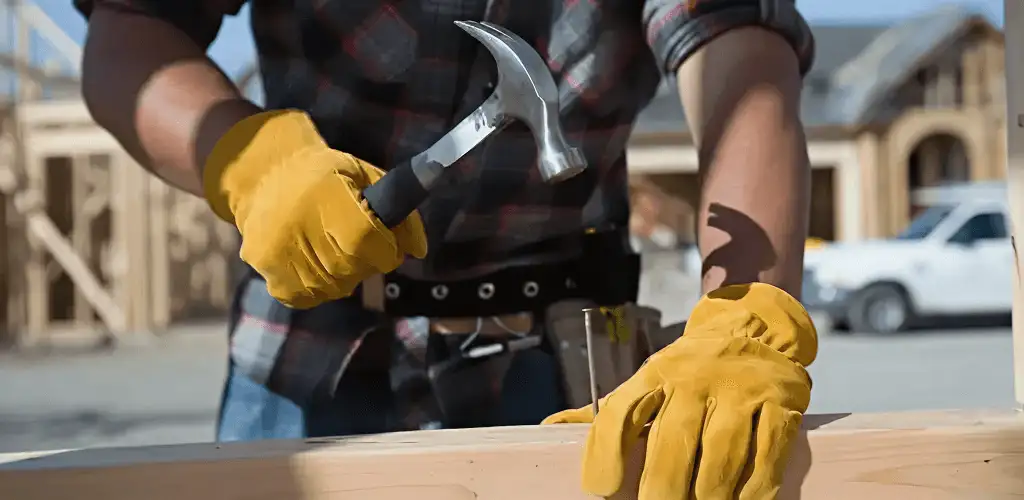Handyman fixing wood trim with a hammer for home repairs in Colorado Springs, CO