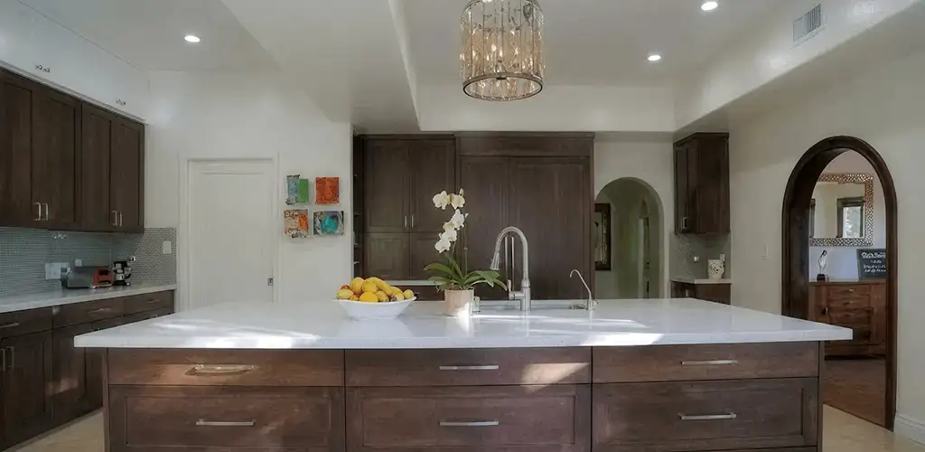 Cabinet refacing project with updated kitchen cabinets and island in Colorado Springs, CO