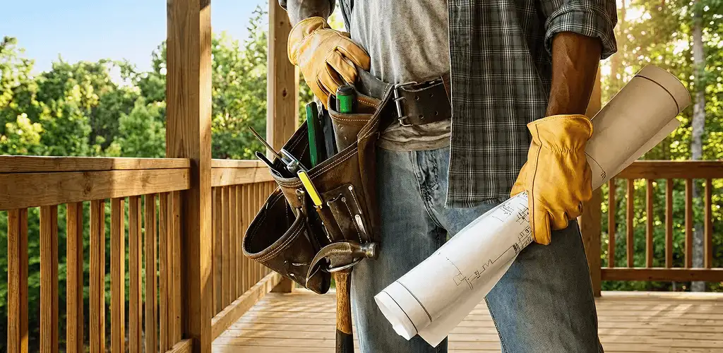 Professional handyman with tool belt ready for home repairs in Colorado Springs, CO