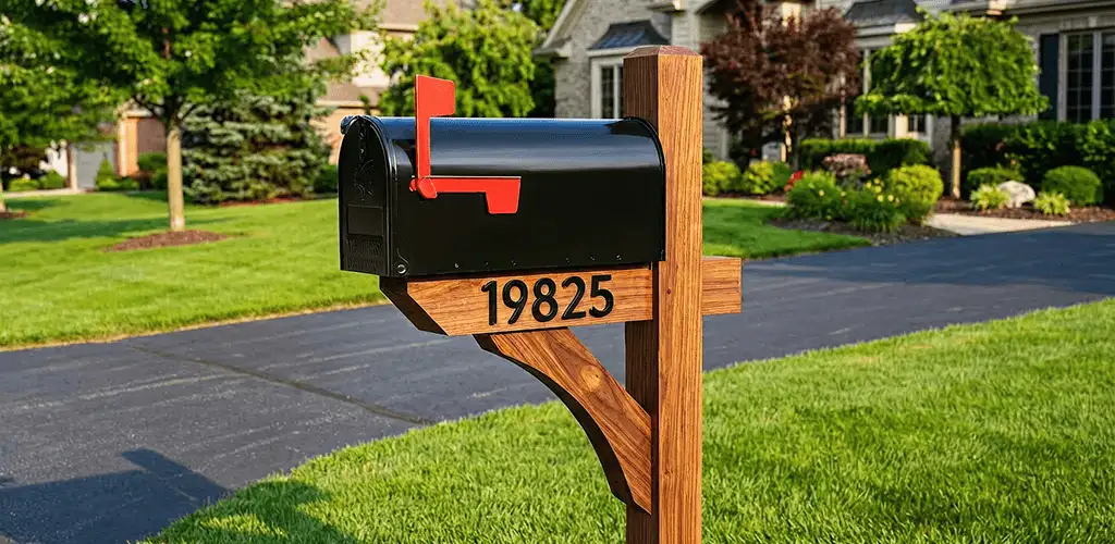 New mailbox installation with post and address number for a home in Colorado Springs, CO