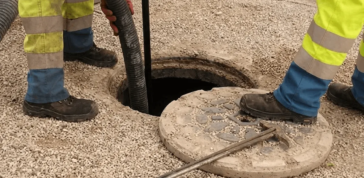 Drain cleaning crew clearing a sewer access point with professional equipment in Colorado Springs, CO